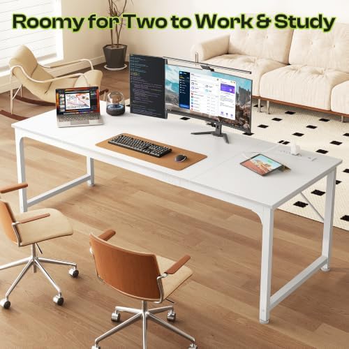 PRAISUN 70 x 24 Inch Computer Desk with Power Outlets & USB-C, White - Image 6