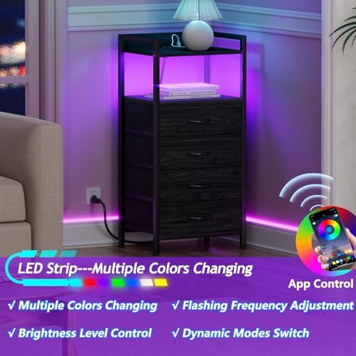 Furnulem Night Stand with Charging Station,LED,Tall Bedside Table for Dorm - Image 4