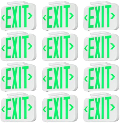 TORCHSTAR 12-Pack Green Letter LED Exit Sign with Battery Backup, White by TORCHSTAR