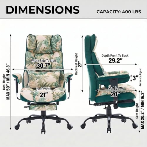 Efomao Watercolor Fabric Executive Office Chair Home Foot Rest, Green - Image 2