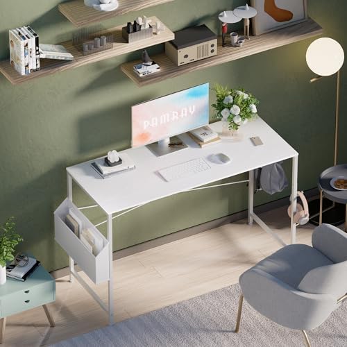 Pamray 47 Inch Computer Desk for Small Spaces with Storage Bag, Home Office Work Desk with Headphone Hook, Small Office Desk Study Writing Table - Image 2