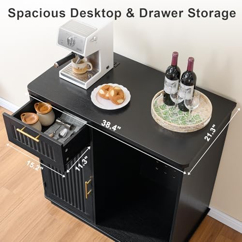 Okvnbjk Mini Fridge Cabinet with Storage & Power Outlet, Black - Image 5
