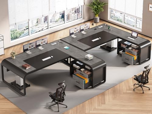 SEDETA 61" Executive L Shaped Desk with Drawer for Home Office,Grey - Image 3