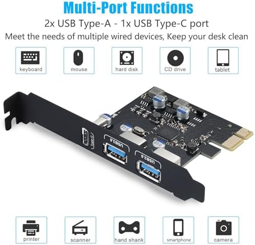 USB PCIE Card 18W Power Delivery, PCI Express 3 Port (Type C, 2X Type A) - Image 3