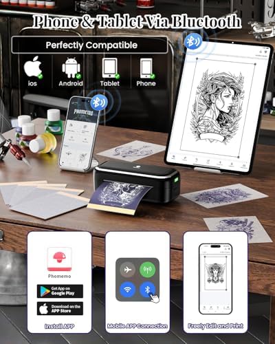 Phomemo Tattoo Stencil Printer -TP31 Mini Tattoo Maker with 30pcs Transfer Paper,Small Portable Tattoo Machine for Beginners/Enthusiast/Artists,Easy to Use with Smartphone,Pad- Black - Image 6