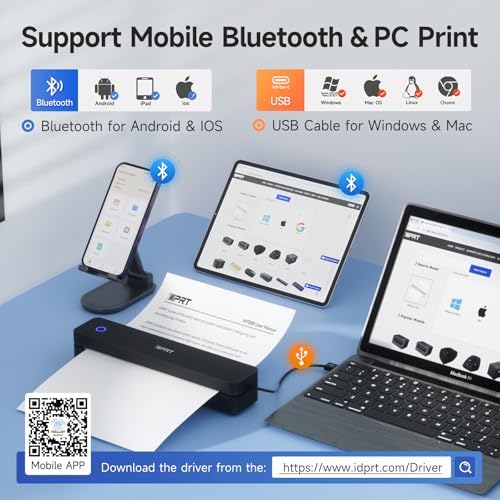iDPRT Portable Printer Wireless for Travel - Bluetooth Mobile Printer Support for 8.5"x11" US Letter, Inkless Compatible with iOS, Android, Laptop for Office, Car and Home (300DPI, Black) - Image 2