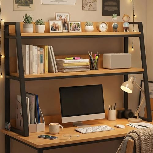 2-Tier Dorm Desk Hutch,Ladder Desktop Bookshelf,2-Tier Computer Desktop Bookcase,Desk Hutch Top Only，Organizer Shelf,Multipurpose Display Rack (Black, 37x13x35inch 129.99) by Unknown