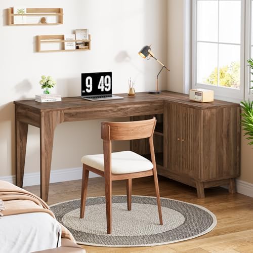 Tribesigns 57-Inch L-Shaped Desk, Office Computer Desk with Storage, Wooden Corner Workstation, Study Writing Table for Home Office (Walnut) - Image 4