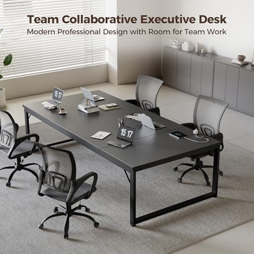 Mericonia 63x28 Inch Computer Desk w/Power Outlets, 1.2" Thick Office Table - Image 3