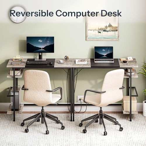 HOOBRO Small Computer Desk, 35.4 Inch Home Office Desk with Power Outlet, Writing Desk with 2 Shelves, Modern Small Desk for Home Office, Study, Easy to Assemble, Charcoal Gray and Black BG43UDN01 - Image 6
