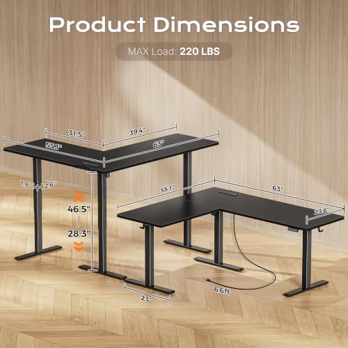 Huuger 63 x 55 Inch L Shaped Standing Desk with Power Outlets - Image 3