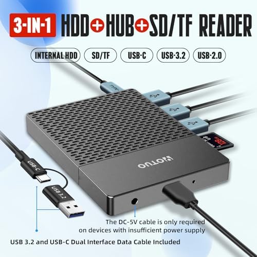 YOTUO Docking Station External Hard Drive Storage, USB-C Hub + HDD 7-in-1, USB 3.0, SD/TF Card, HDD for Windows, Mac, Android, TV, iOS (iPhone 15/16/17), Phone, Laptop, Desktop, PC (Space Black, 1TB) - Image 2