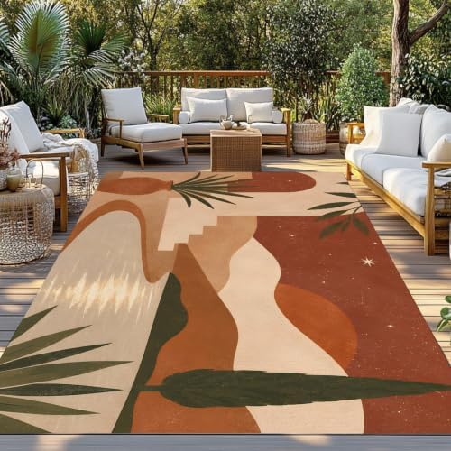 Boho Dessert 6x9 Waterproof Outdoor Rug with Non‑Slip Backing Modern Stucco Archway River Stream Machine Washable Deck Patio Rug Mat for Camping, RV, Garden, Balcony Pool - Image 2