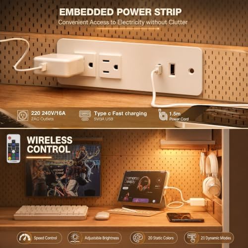 Grandder Computer Desk 40 Inch with Power Outlet and LED Light Oak - Image 6