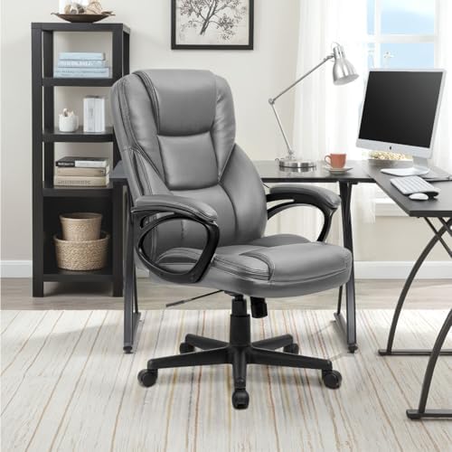 Furmax Office Executive Chair High Back Adjustable Managerial Home Desk Chair, Swivel Computer PU Leather Chair with Lumbar Support (1, Gray) - Image 2