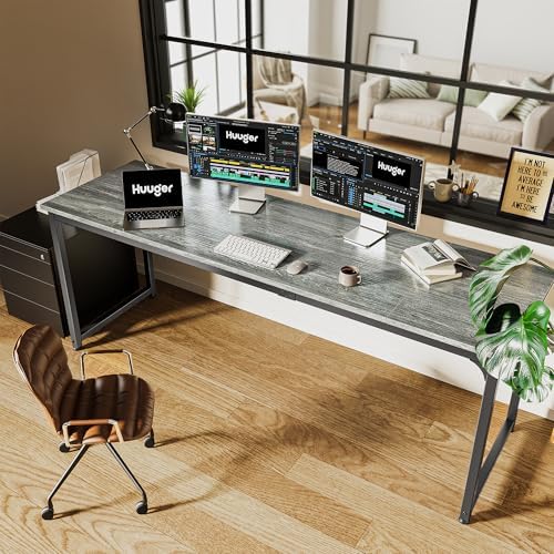 Huuger Computer Desk, 80 Inch Office Desk, Gaming Desk with Storage, Writing Desk Work Desk for Home Office, Study, Long Simple Desk, Large Legroom, Metal Frame, Grey - Image 6
