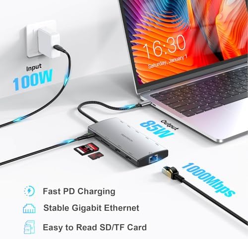 RSHTECH USB C Docking Station Dual Monitor,11-in-1 USB-C Hub, RSH-T11H - Image 5