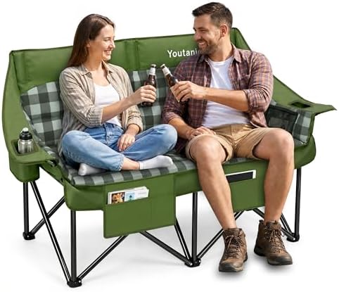 Youtanic Double Camping Chair, Heavy Duty 650lbs Padded Loveseat for Adults by Youtanic