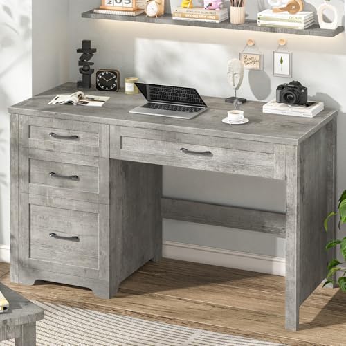 Halitaa Executive Desk with 3 Storage Drawers, Grey - Image 6