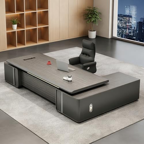 L Shaped Executive Desk with Drawers & Storage, Modern Wood Executive Office Desk Computer Table for Home Office Furniture Setup, Management Workstation for Workplace or Office(G-Left, L3.2M/126IN) by Unknown