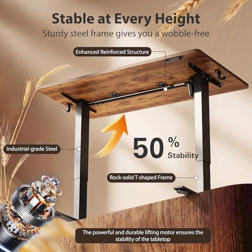 Cubiker Standing Desk, 40x24 Inches Sit Stand Home Office Desk, Electric Stand up Desk, Adjustable Desk with Splice Board, Black Frame/Rustic Brown Top - Image 5