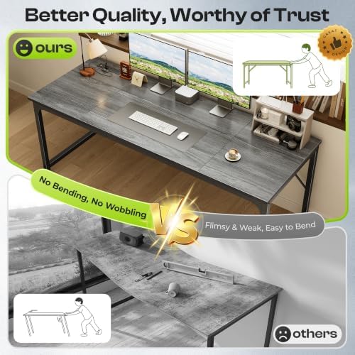 PRAISUN 70x24 Inch Computer Desk with Power Outlets & USB-C, Grey - Image 5
