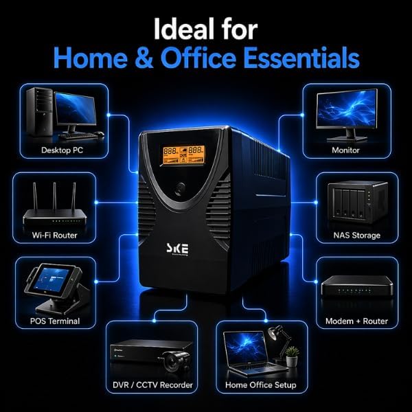 SKE SK425 425VA/240W UPS Battery Backup & Surge Protector - Uninterruptible Power Supply with LCD Display, AVR Voltage Regulation, 6 Outlets, Backup Power for PC, Router, NAS & Home Office - Image 6