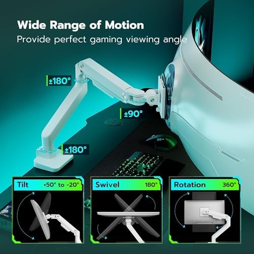 ARES WING Ultrawide Monitor Arm for 17 to 49 Inch and 44 Lbs Screen, White - Image 4