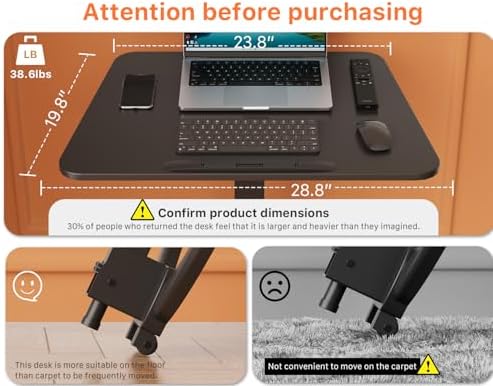 JOY worker Foldable Standing Desk, 90° Tilt Height Adjustable Desk, Black - Image 3