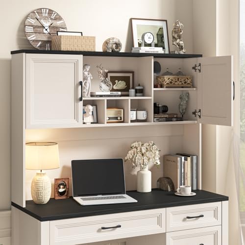 Vabches Farmhouse Executive Desk with 4 Drawers and Storage Cabinet, Rustic Large Home Writing Desk with Hutch, Workstation for Bedroom, Black. - Image 7