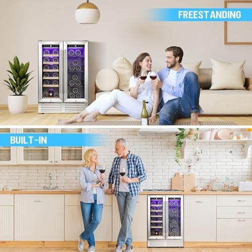 Antarctic Star 24 Inch Dual Zone Wine Fridge and Beverage Refrigerator, Built-in or Freestanding Mini Fridge with Clear Glass Door & LED Light, for Beer, Soda, and Wine - Image 7