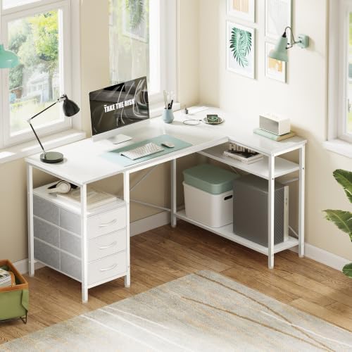 Huuger L Shaped Office Desk with Power Outlets & 3 Drawers - Image 2