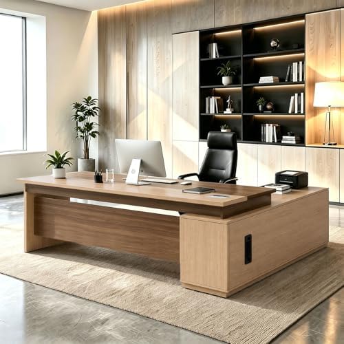 L Shaped Executive Desk with Drawers, Large Wood Workstation, Modern Executive Office Furniture for Home Office and Business Workspace, Multiple Sizes & Colors by Unknown