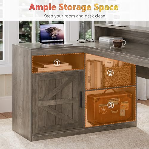 63" Farmhouse L Shaped Desk with Drawers and Printer Stand for Home Office - Image 6