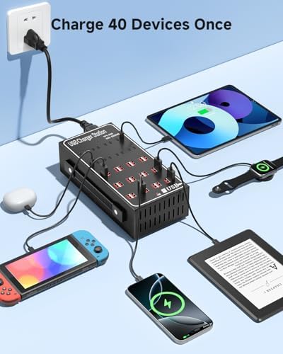 200W USB~c Charging Station, 40 Port (24 USB A & 16 USB~C Port) USB~C Charger Block, Fast Charging Station for Multiple Devices, Desktop USB Charger Compatible for iPhone, iPad, Tablets - Image 3