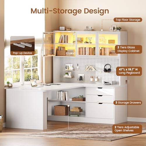 SEDETA L Shaped Corner Gaming Desk with 3 Wood Drawer and Large Bookshelf - Image 5