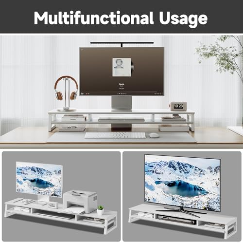 Dual Monitor Stand Riser for Desk, 41.7 Inch Large 2 Tier Computer Monitor Stand for 2 Monitors, Desktop Storage Organizer Shelf with Keyboard Space for Laptop PC Printer White - Image 5