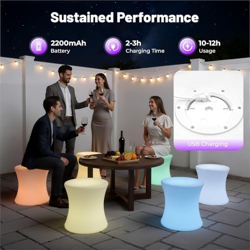 Rechargeable LED Cube Chair Light with Remote, Outdoor Waterproof 16 Colors Changing LED Cube Stool Seat Side Table, Floor Lamp Night Light Glow Furniture for Home Bedroom Patio Garden (Drum, 16") - Image 2