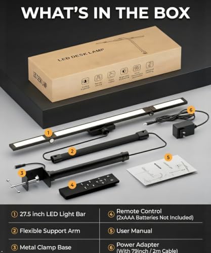 24W LED Clamp Desk Lamp, 3 Light Bars Architect Desk Light with Motion Sensor & Remote, Eye Caring Stepless Dimming Table Lamp for Home Office Study, Black - Image 7