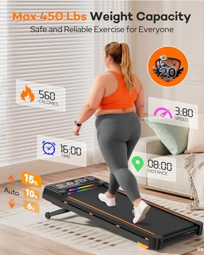 Walking Pad Treadmill with 15% 12-Level Auto Incline, 450 lbs Capacity UI Screen, Trisomy 3.5HP Quiet Under Desk Treadmill with Speaker & Remote, Compact Treadmills for Home Hiking - Image 5