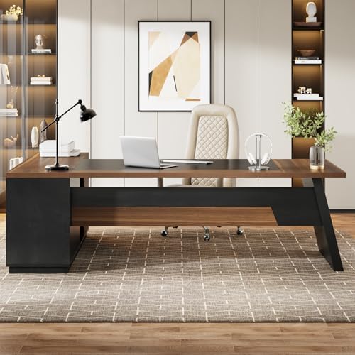 Tribesigns L-Shaped Executive Desk, 78-Inch Modern Office Desk with Drawers and Lateral File Cabinet, Large Bussiness Furniture with Storage Shelves, Workstation for Home Office (Brwon + Black) - Image 4