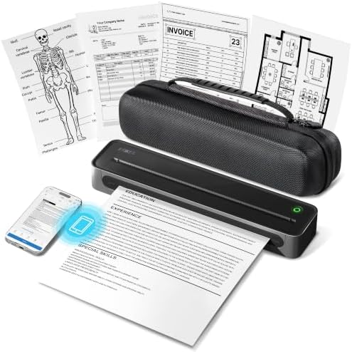 D90E Inkless Portable Thermal Printer with Case – 8.5" x 11", Black by ETIKEZ