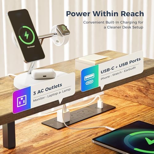Klicelor Electric Standing Desk with Shelf, 48 Inch Height Adjustable Desk with Power Outlets & LED, Sit Stand Up Table with Monitor Stand, Computer Workstation for Home Office, Rustic Brown - Image 5