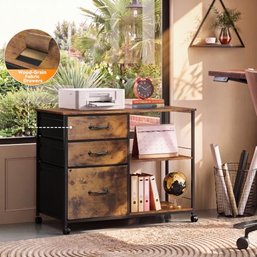 DEVAISE 3 Drawer Mobile File Cabinet, Fabric Lateral Filing Cabinet - Image 4