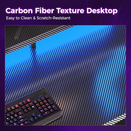 AODK 55 Inch Gaming Desk with LED Lights & CPU Stand, Carbon Fiber Black - Image 5
