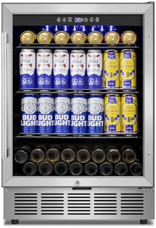 24" 200-Can Beverage Fridge, Under Counter/Freestanding with Glass Door by FoMup