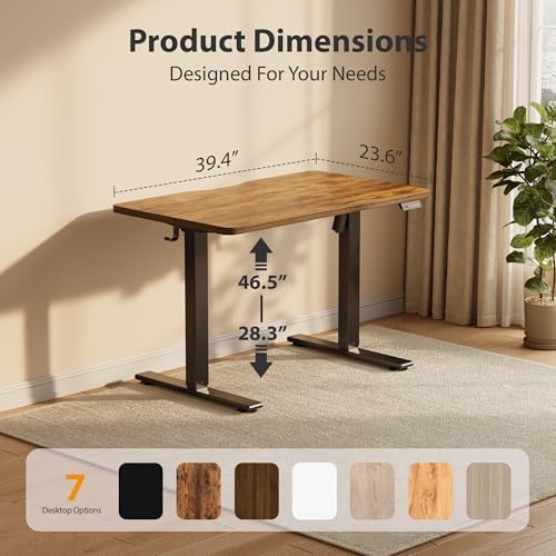 Cubiker Standing Desk, 40x24 Inches Sit Stand Home Office Desk, Electric Stand up Desk, Adjustable Desk with Splice Board, Black Frame/Rustic Brown Top - Image 2