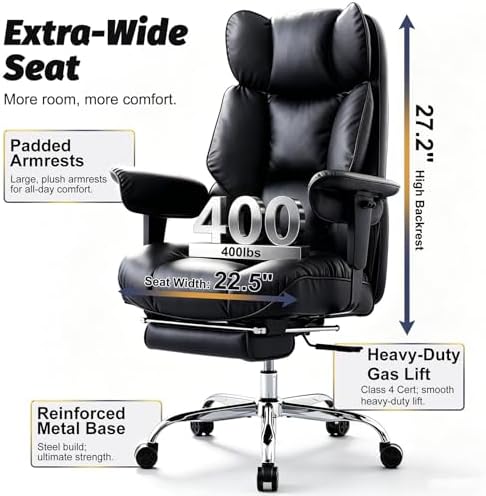 Efomao Executive Office Chair 400lbs, Black Big and Tall Desk Chair - Image 5