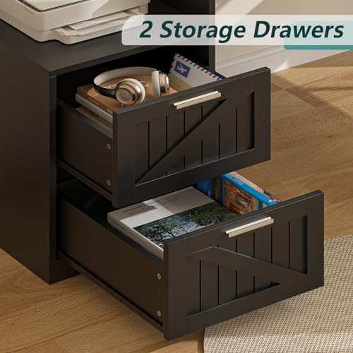 63" Farmhouse L Shaped Desk with Drawers & Printer Shelf for Home Office - Image 4
