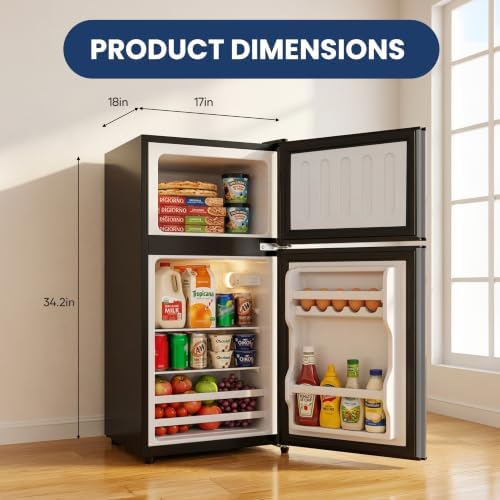 3.5 Cu.Ft Mini Fridge with Freezer, 2-Door Compact Refrigerator for Dorm/Office/Bedroom, Energy Efficient & Quiet, Silver - Image 2